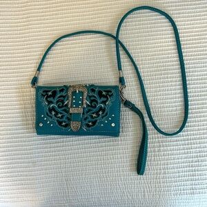 Teal cross body handbag/wallet- southwest style decorations